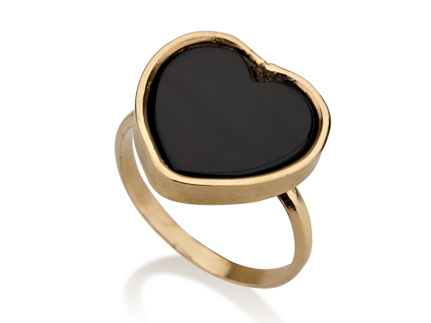 טבעת לב זהב משובצת אבן שחורה