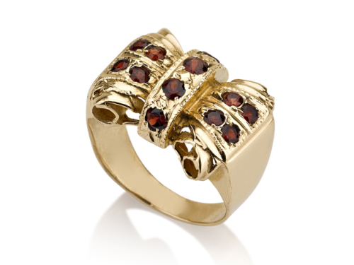 טבעת סרט פפיון וינטאג' משובצת גרנט אדום