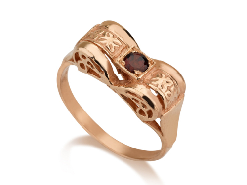 טבעת זהב סרט פרפר משובצת גרנט אדומה