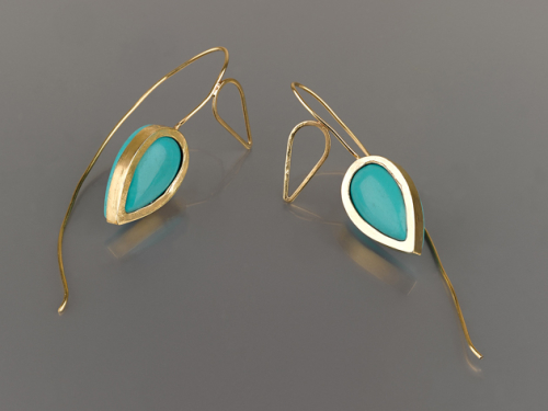 עגילי זהב טיפה תלויים גדולים משובצים אבני טורקיז