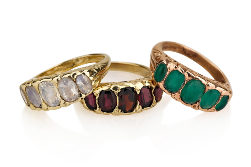 3 טבעת זהב מלכותיות בסגנון ויקטוריאני 5 אבנים בצבעים שונים