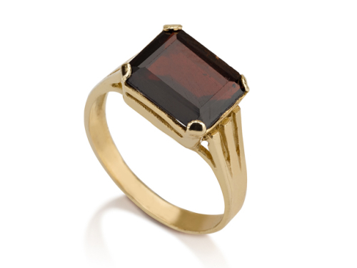 טבעת חותם זהב מלכותית משובצת גרנט מרכזית בצורת מלבן