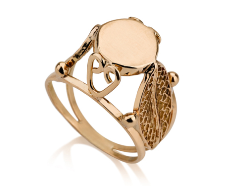 טבעת זהב מיוחדת ולא שגרתית גבוהה בסגנון חותם חלק עם עושר של עיטורים בצדדים