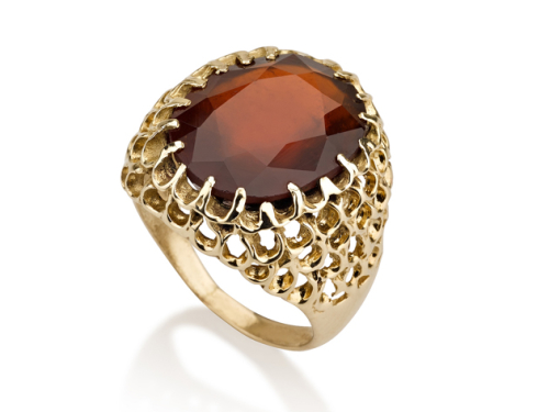 טבעת זהב 14K מיוחדת בסגנון ישן משובצת אבן גרנט