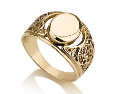 טבעת זהב 14K מיוחדת בסגנון חותם אובלי