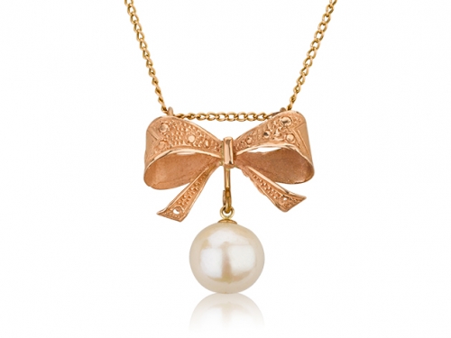 תליון זהב 14K סרט פפיון פנינה