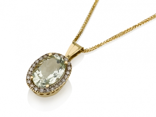 תליון זהב דיאנה קלאסי משובץ אבן חן אובלית